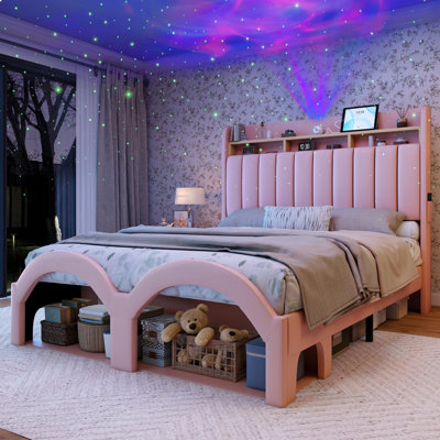 Cadre de lit Aurora avec tête de rangement et station de charge, cadre de lit Galaxy Star