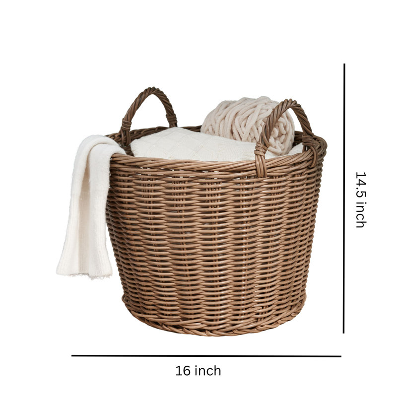 Stroh Round Cone Woven Resin Wicker Basket with Handles