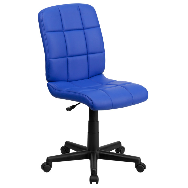 Mid-Back Quilted Vinyl Swivel Task Office Chair, No Arms, Blue