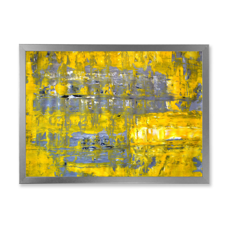 «Yellow Meets Gray Abstract Art I», peinture sur toile, H 16 po x l 32 po x p 1 po, Cadre photo argenté
