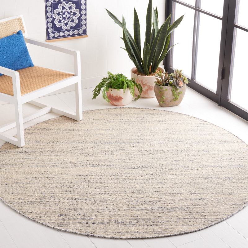 Tapis beige / bleu Solano Fibre 555, Rond 6 pi