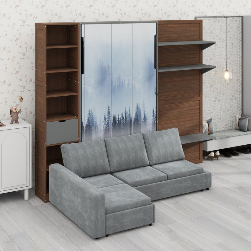 Le lit escamotable avec façade canapé et rangement intégrés optimise l'espace dans les chambres d'hôtes et les studios., Gris