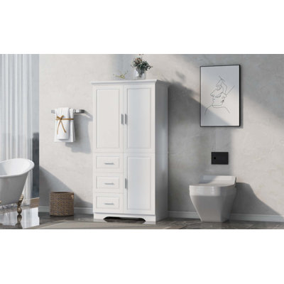 Tall and Wide Storage Cabinet with Doors, Three Drawers for Bathroom/Office, Ample Space and Adjustable Shelf