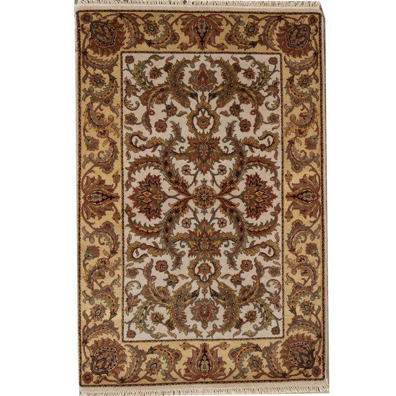 Tapis ivoire et or noué à la main de qualité supérieure Trinity