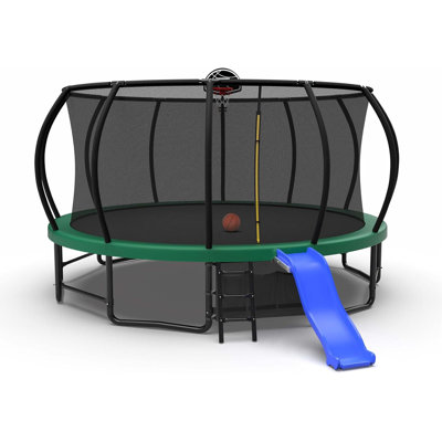 Trampoline d'extérieur de 15 pi avec glissade, trampolines récréatives avec filet et échelle pour enfants et adultes