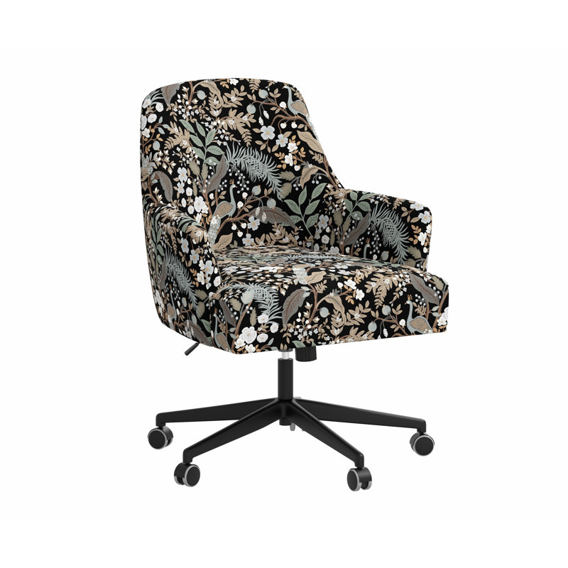 Chaise de bureau avec base Yvette, Lin noir RPC Peacock, Matte Black
