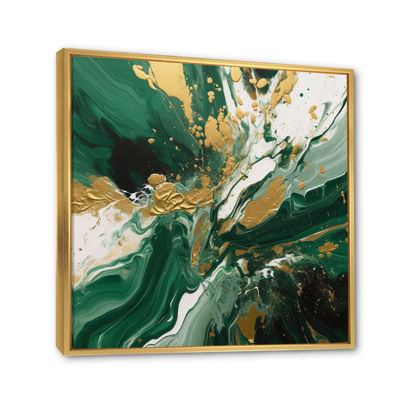 «Green and Gold», art mural abstrait sur toile, Doré, H 24 po x l 24 po, Reproduction avec cadre flottant