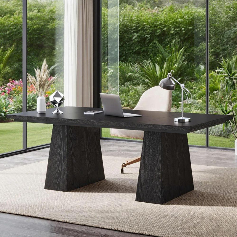 Bureau de direction moderne et minimaliste moderne - bords courbés et base à double piédestal pour cadres