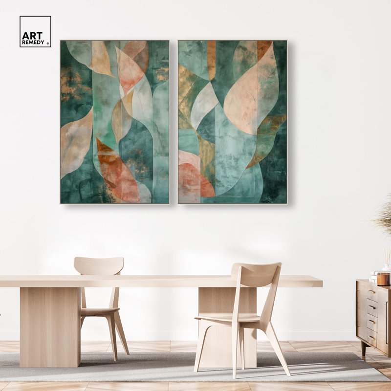«Emerald Ember Duo», ensemble de reproductions d'art sur toile par Art Remedy, cadre argenté, 36 x 54, 55" H x 37" W