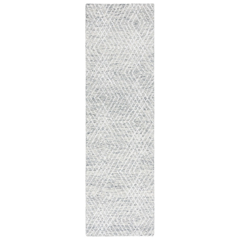 Ulbertus Hand Tufted Wool/Chenil/Cotton Abstract Rug in Ivory/Gray, Runner 2'3" x 8'