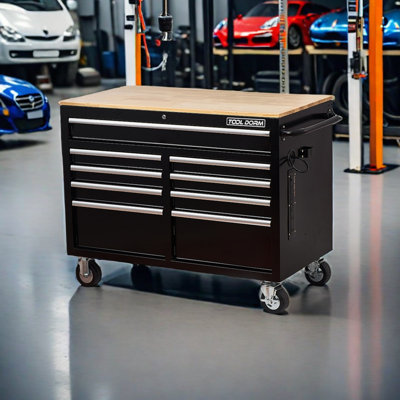 Ultimate 46-inch Extra-deep 9-drawer Rolling Tool Chest With Power Strip And Wooden Top