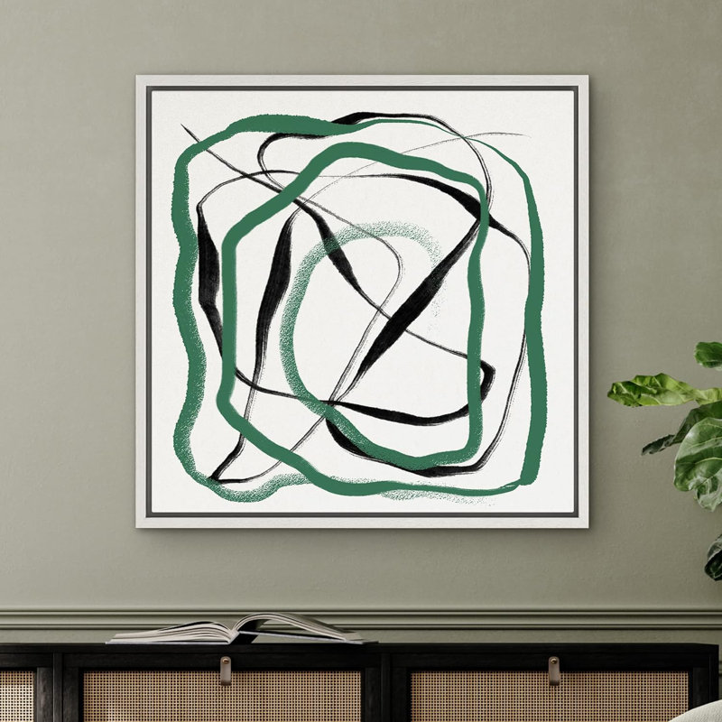 «Black Green Paint Stroke Ribbon Abstract Shapes Modern Art Decorative Contemporary Minimal», reproduction d'art sur toile