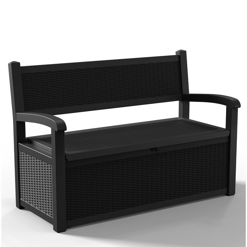 75 Gal Resin Rattan Lockable Outdoor Storage Bench For Patio, Garden, Porch - Weather-Resistant, Uv-Protected, Hidden Storage