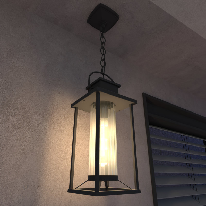 Luminaire suspendu d'extérieur avec verre nervuré Alonzo