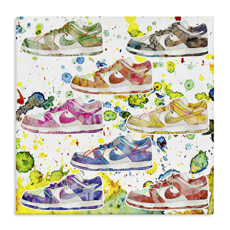 «Paint Splatter Sneakers», art mural sur toile par Ziwei Li, H 36 po x l 36 po