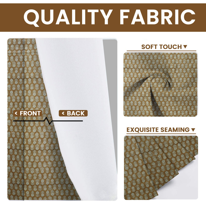 Fabdivine Linen Eyelet Curtains 54x108 Inch Stylish Window Drapes for Home- Tulsi Buti, 54" W x 102" L