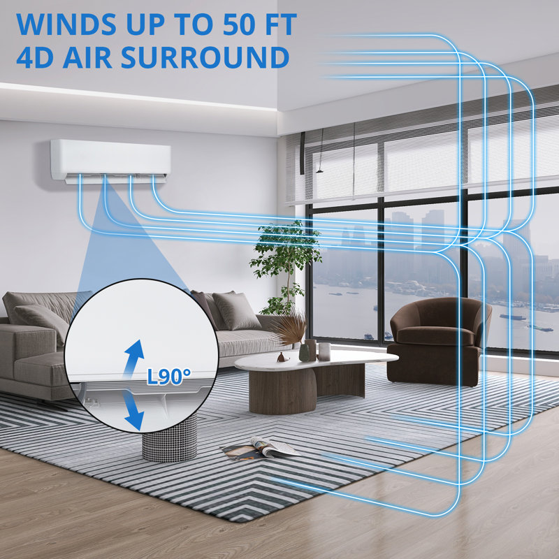 9000 BTU Ductless Mini Split Heat Pump System, 24 SEER2 208V/230V Wifi Enabled Ductless AC Cool Up to 450 Sq. Ft, Compatible with Alexa, Complete Installation Kit, R45 Series