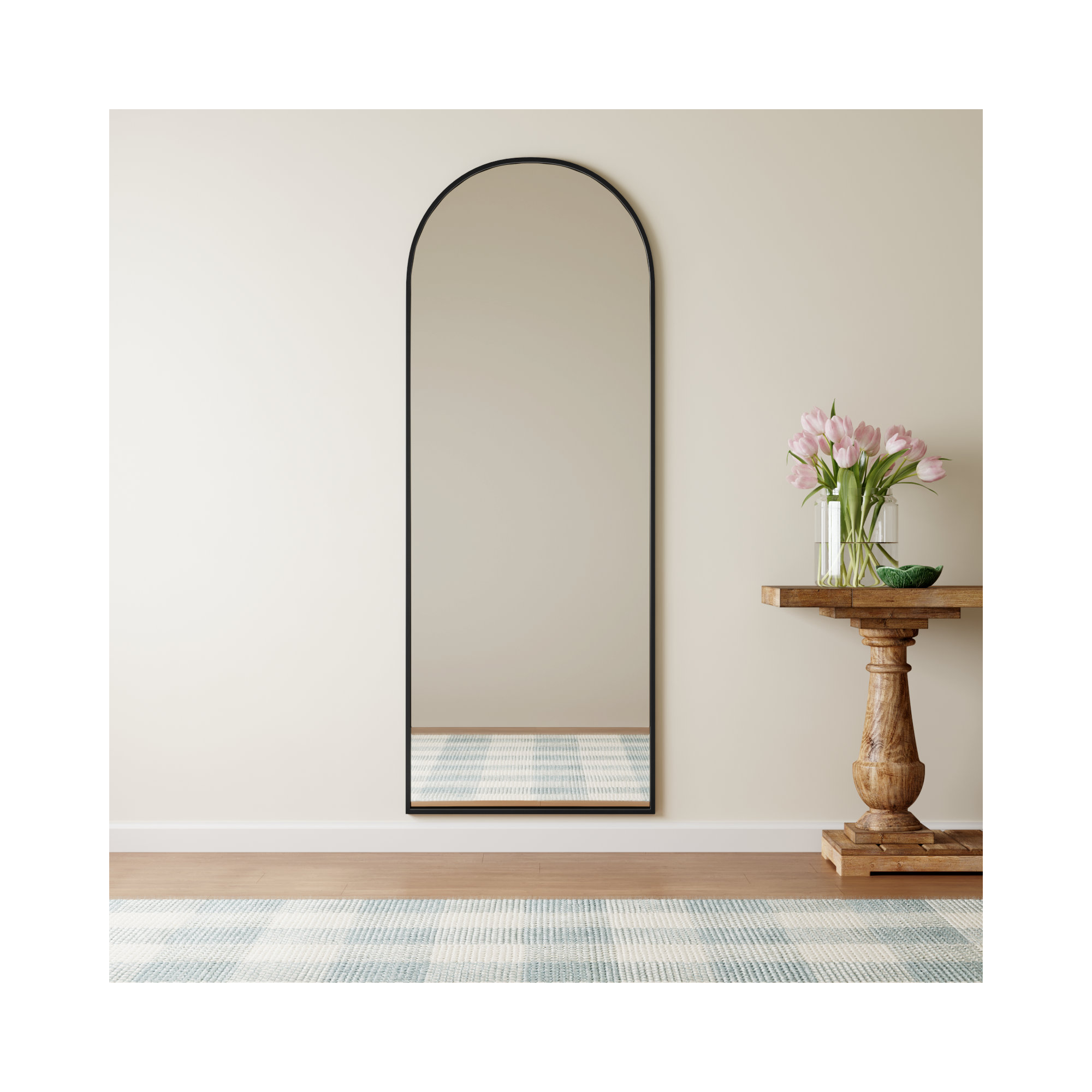 Sabine Metal Arch Wall Mirror, 74" x 28", Black