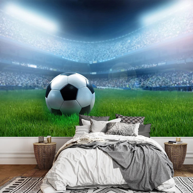 Gros plan sur un ballon de football sur un mur de stade à peindre, L 66 po x l 96 po