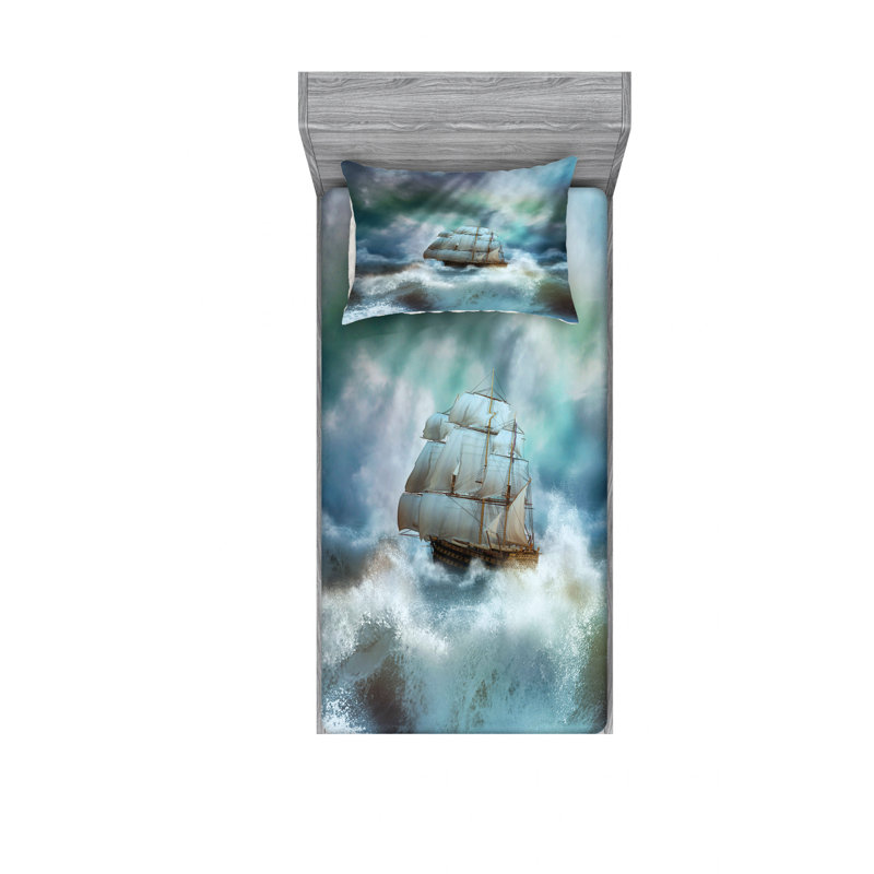 Ensemble de draps Majestic Nautical Sealife, Ensemble de draps pour lit simple TG avec drap-hou