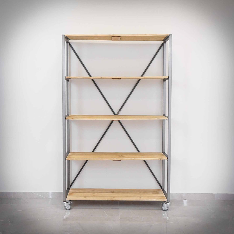 Bradbury 195cm H Iron Etagere Bookcase, H195 x W120 x D40cm, Grey/Bronze