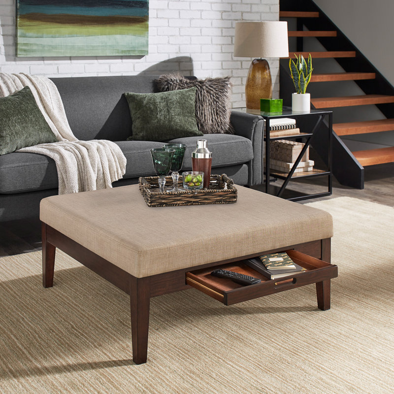 Repose-pieds carré avec rangement Kangley, Lin beige