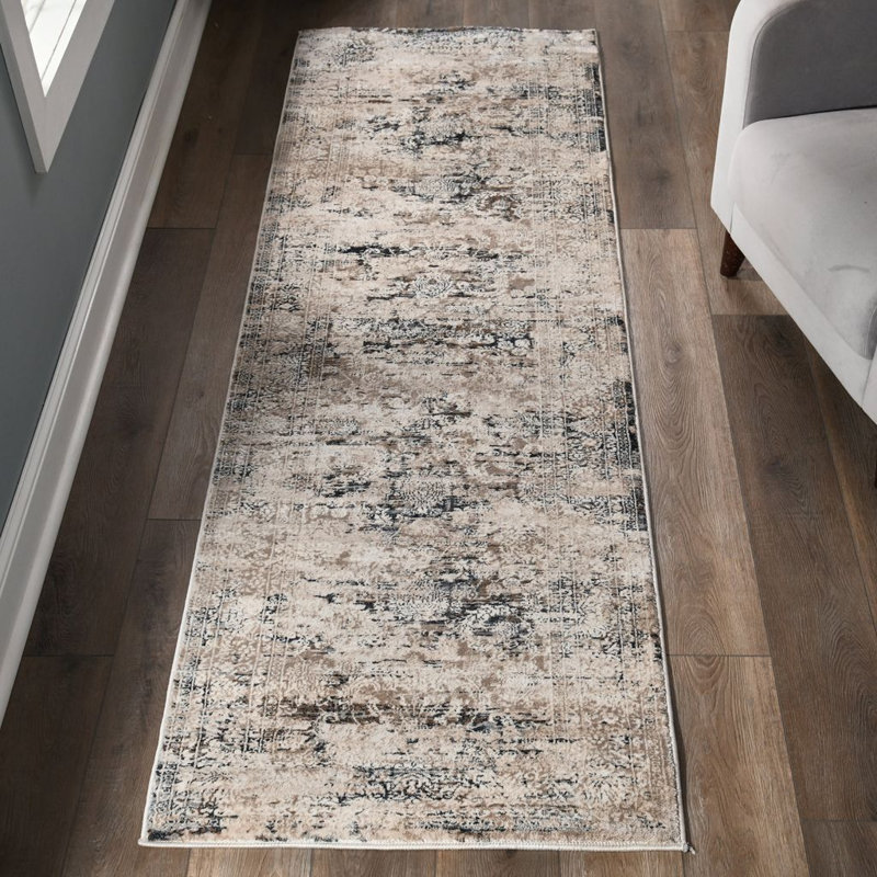 Curran Collection Blue/Cream Oriental Traditional Area Rug, Runner 2'6" x 8'