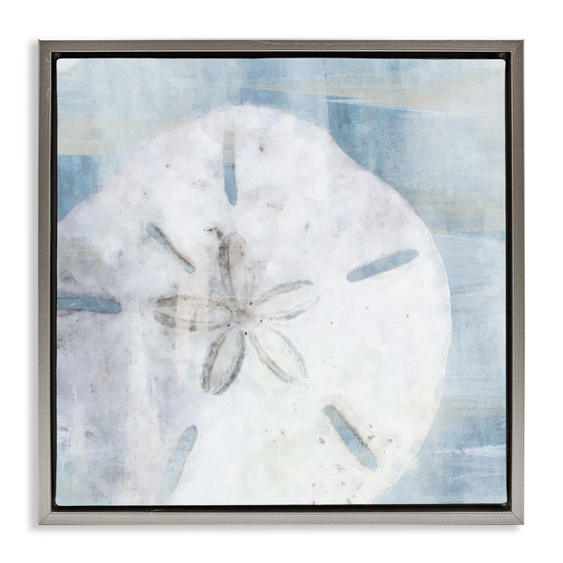 Coquillage bleu pastel, Cadre flottant gris lustré, H 25 po x l 25 po