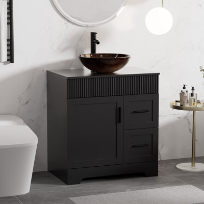 Ensemble de meuble-lavabo simple autoportant de 30 po Akron avec plateau en bois manufacturé, lavabo vasque, robinet et drain, peint à la main résistant à l'eau