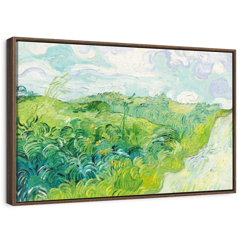Champ de blé vert Auvers, Cadre flottant en noyer, 31 po x 21 po