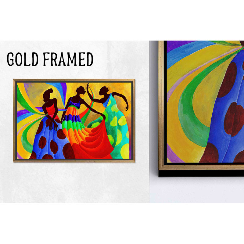 Impression sur toile Vibrant African Dancers: Modern Wall Decor, 1P GoldFramedCanves, 59,1 po H x 102,4 po l