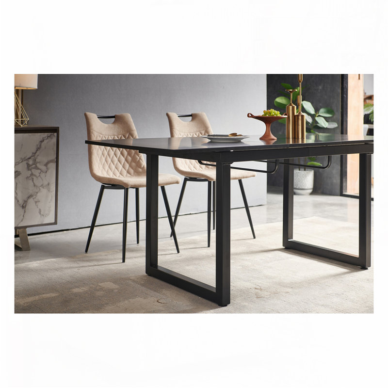Table de salle à manger avec pieds en métal 55,11 "- 70,86", Noir, Noir