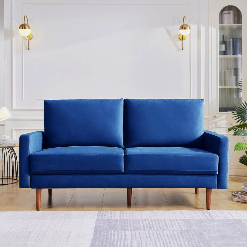 Causeuse en velours Ellmer, Velours bleu, H 36,4 po x l 68,9 po x P 31,5 po