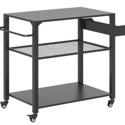 Station de barbecue extérieure mobile avec support de rangement latéral et plateau de grille central, construction métallique en acier, pivotant sur 360 °, verrouillable pour plus de stabilité, l 41,3 po x l 19,7 po x H 31,1 po, chariot de barbecue à charge sur tablette de 66 lb, robuste