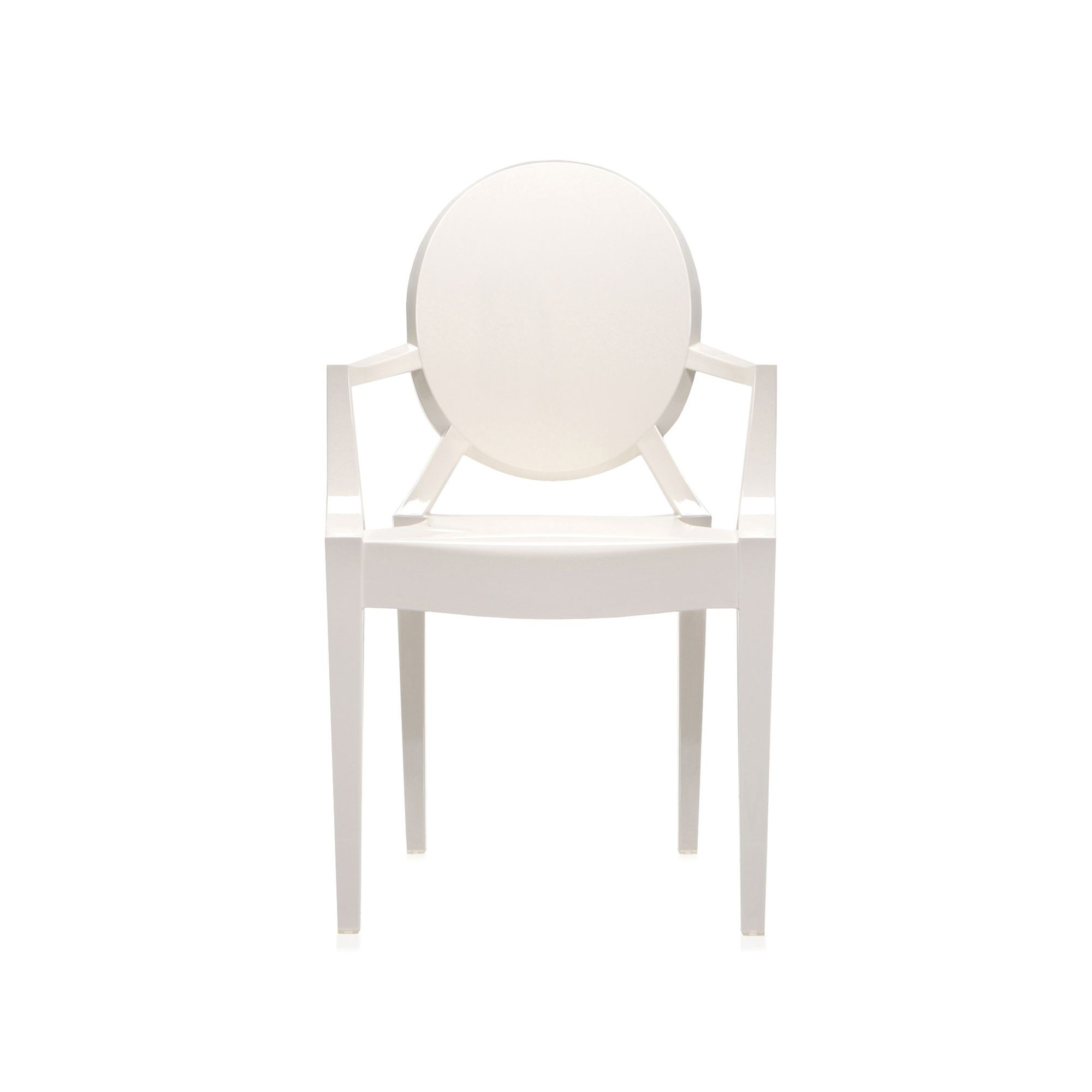 Louis Ghost Premium All-Weather Wicker Outdoor Stacking Dining Armchair, Glossy White