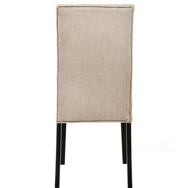 Chaises de salle à manger 2 pièces brun clair et noir rétro - 2 sièges latéraux classiques indémodables, revêtement en lin, rembourrage en mousse, pieds rectangulaires en bois exquisement fabriqués