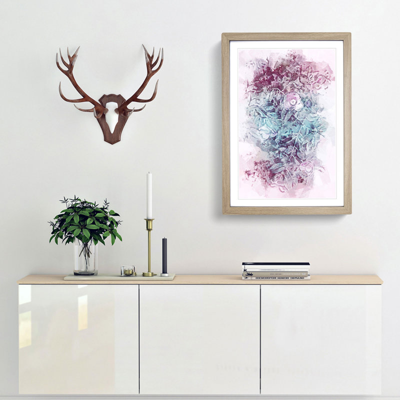 Pretty Flowers Abstract Art - Framed Print, Oak, 76cm H x 50cm W x 2cm D