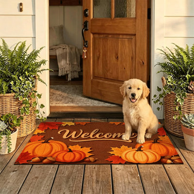 Tapis de porte antidérapant intérieur/extérieur, 61 x 91 cm, motif de feuilles de bois grises