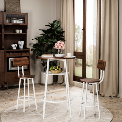 3 repas pour le petit-déjeuner, 2 tabourets de bar avec sièges en velours, plateau de table rond en marbre, structure dorée mat, structure stable, pieds antibruit, emboîtement, installation, tabourets pour petits espaces