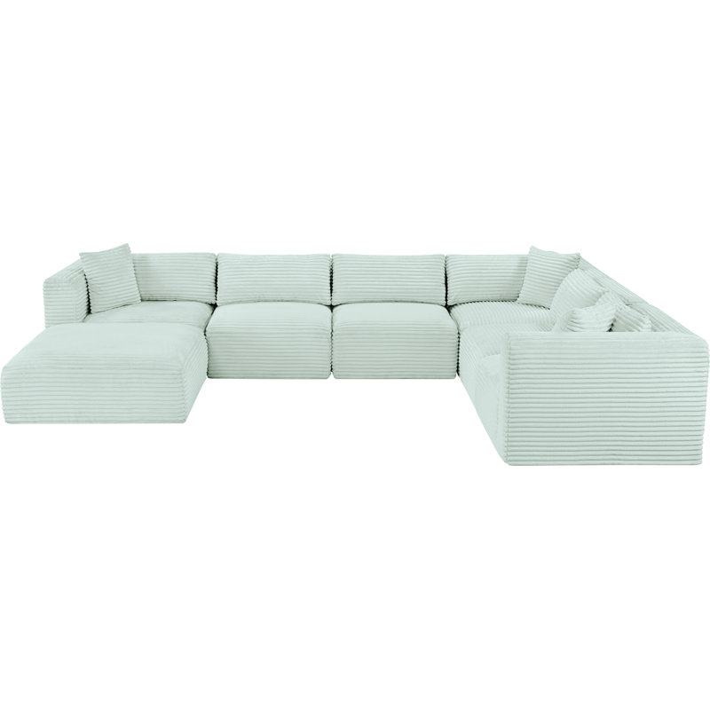 Canapé modulaire Carmean, Velours côtelé texturé velours menthe, 3 Armless, 3 Corner, 1 Ottoman