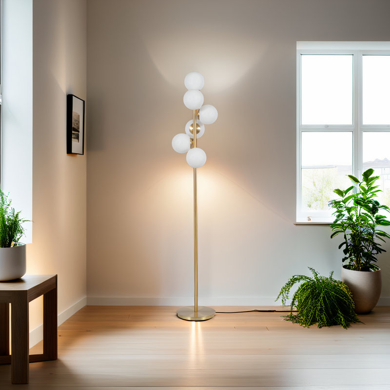 Lampe sur pied en verre givré 72 po Modern Glam, or, piédestal - 14 po x 14 po x 72 po