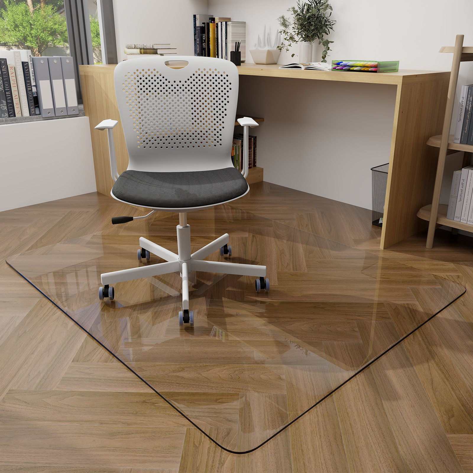 BEAUTYPEAK Tempered Glass Chair Mat For Hardwood Floor, Clear Tempered