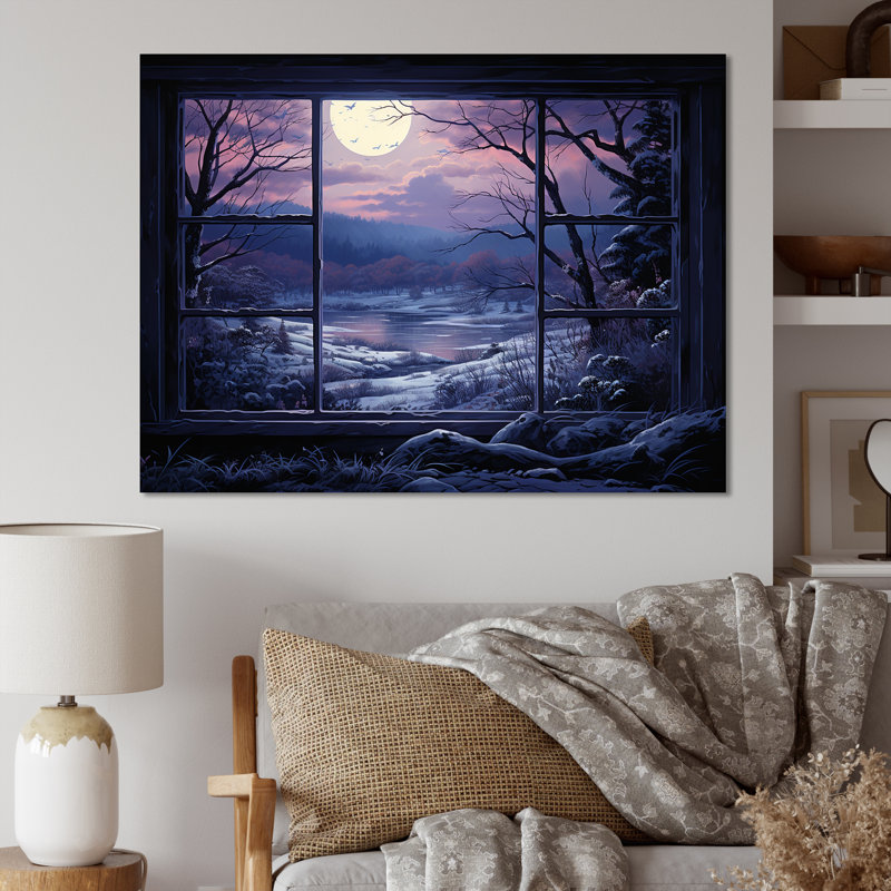 «Purple River Winter Windows III - Winter Landscape», art mural, Toile tendue, H 16 po x l 32 po x P 1 po