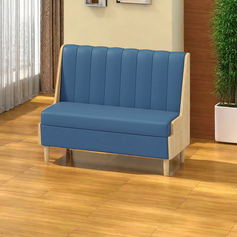 Banc rembourré en similicuir Modern, Bleu acier