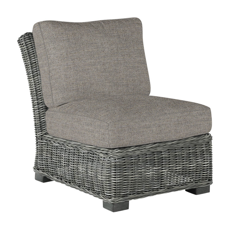 Rustic Woven Sectional Slipper Chair, Slate Gray, Rollo Silver InsideOut® Linen, Welt