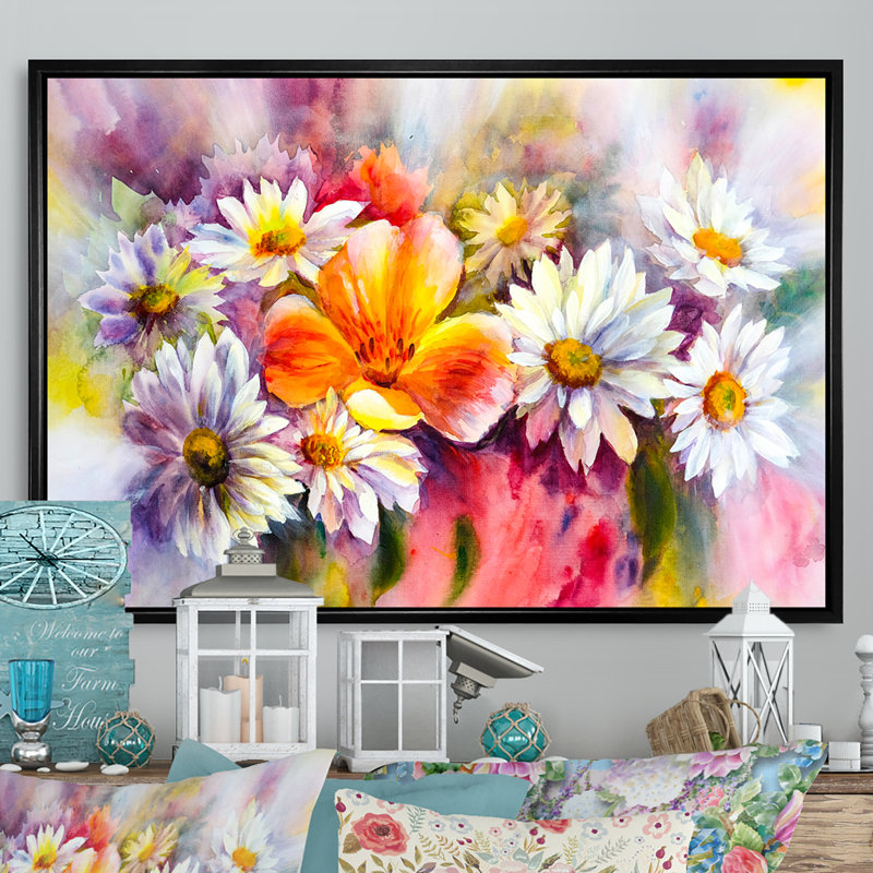 «Bright Bouquet Of Spring Flowers II», reproduction sur toile, H 8 po x l 12 po x P 1 po, Cadre flottant noir