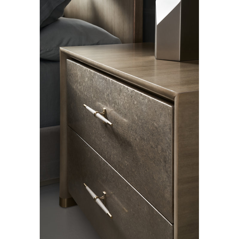 Hang Up 34" Wide 2 - Drawer Nightstand in Dry Martini/Winter Frost/Brushed Gold