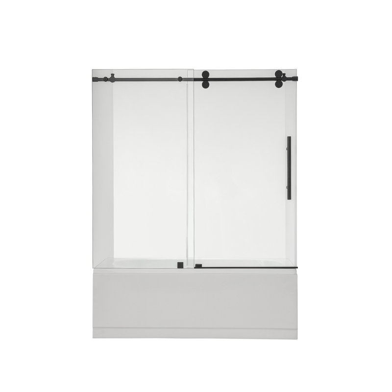 60" x 58" Matte Black Frameless Sliding Tub Door