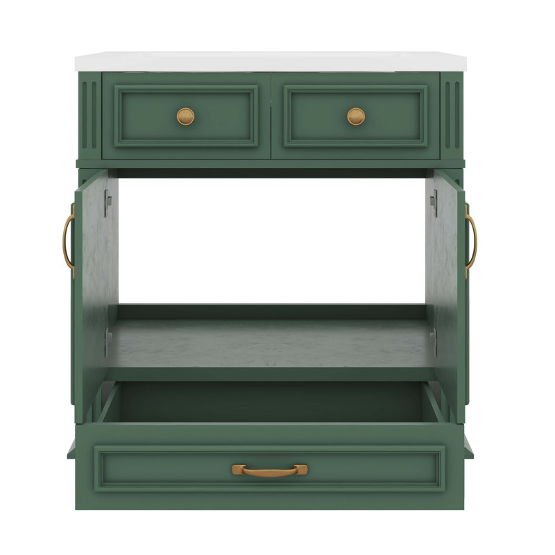 Meuble-lavabo de 30 pouces avec lavabo, comprenant 2 portes et 1 tiroir spacieux, Vert/doré