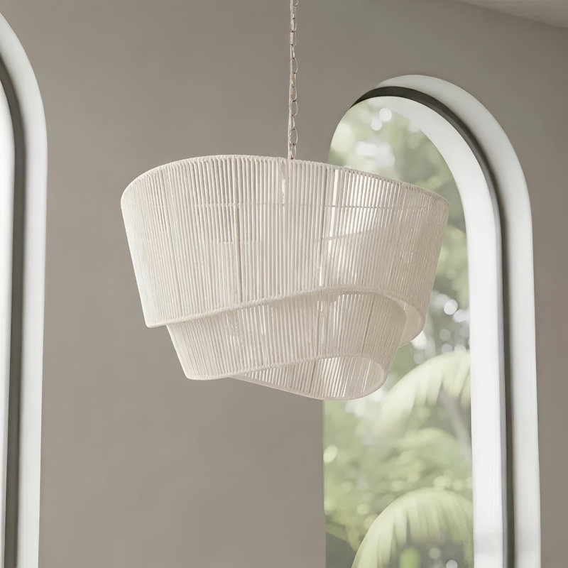 5-light 21" Handmade Rattan Craftsmanship Drum Chandelier with Polished Brass Finish for Bedroom, Beige